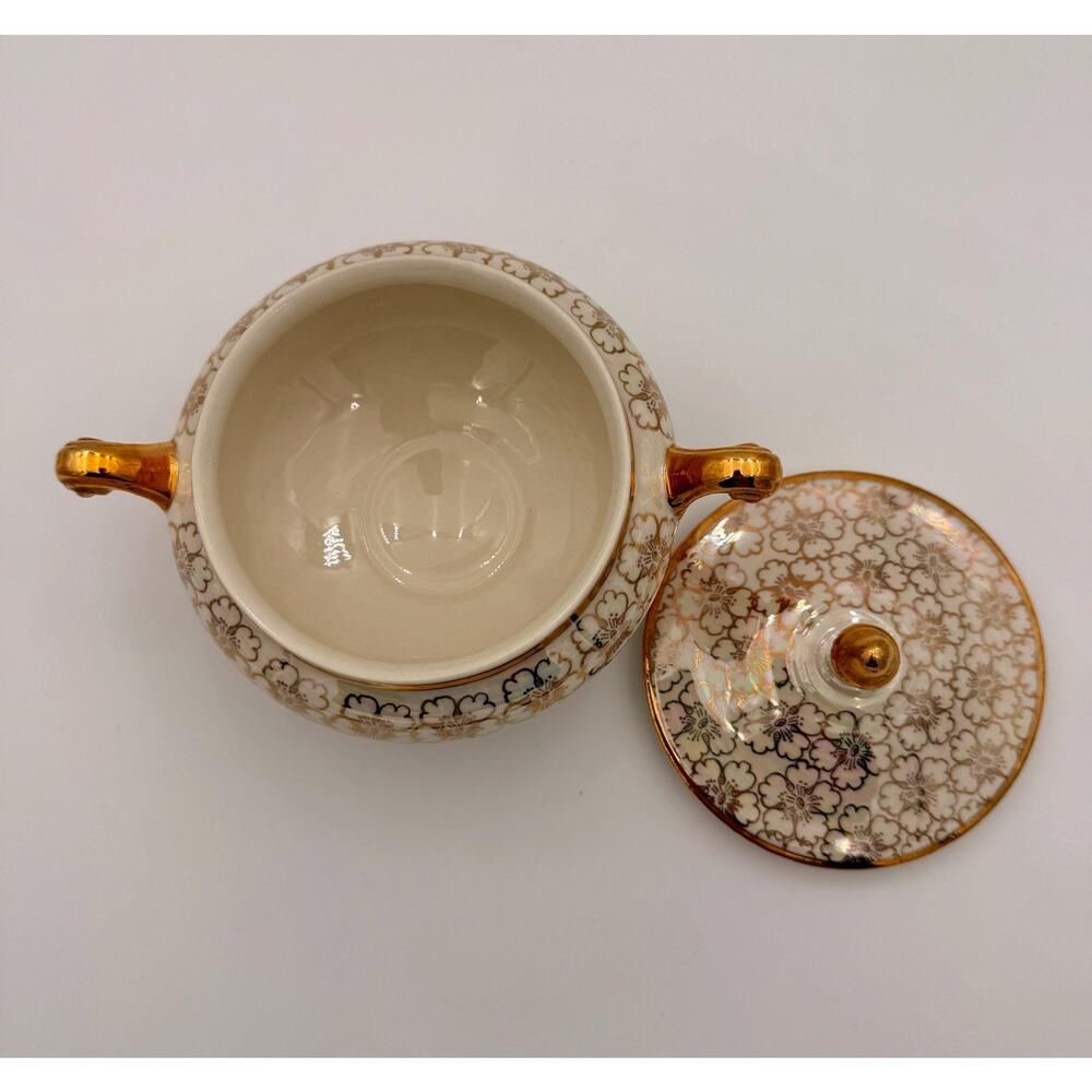 Vintage Geo Bowman Iridescent Porcelain Tea Set Gold Floral 3 Piece - Picture 14 of 16